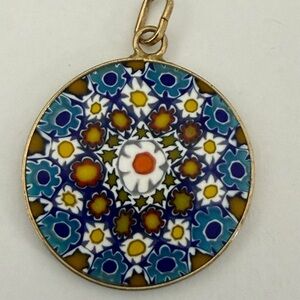 🇮🇹Venice Murano MILLEFIORI Glass Mosaic Gold over 925 SILVER Pendant🇮🇹